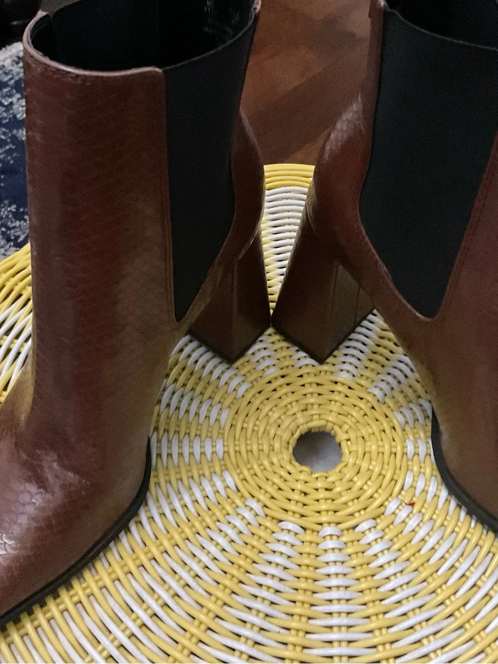 Women's Brown Leather Chelsea Boot with Textured Finish block heel